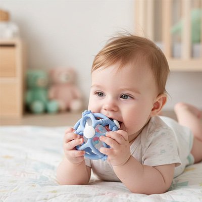 Hochet bébé avec un bébé au sol