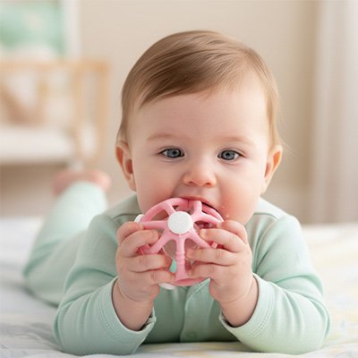 Hochet bébé rose avec tout petit