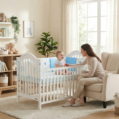 tour de lit bebe couleurs douces et motifs mignons qui stimulent visuellement bebe